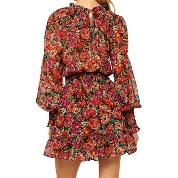 Misa Women's Marin Floral Long Sleeve Mini Dress Size Small Revolve Red Black - Picture 4 of 13